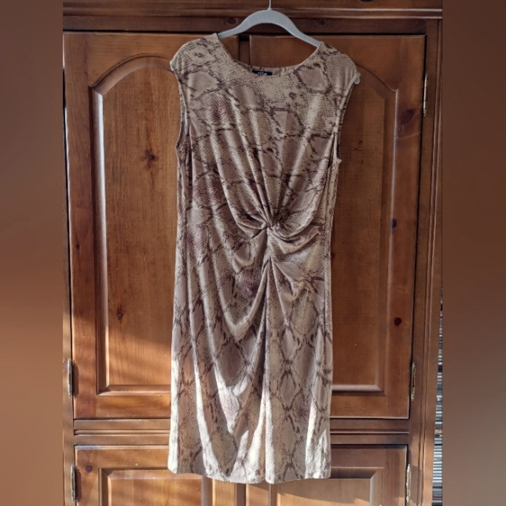 Women's Apt 9 Snake Skin Print Knot Waist Dress - Tan/Brown (women's Large)